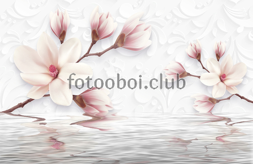 цветы, цветок, орхидеи, вода, 3д, 3d, узоры 